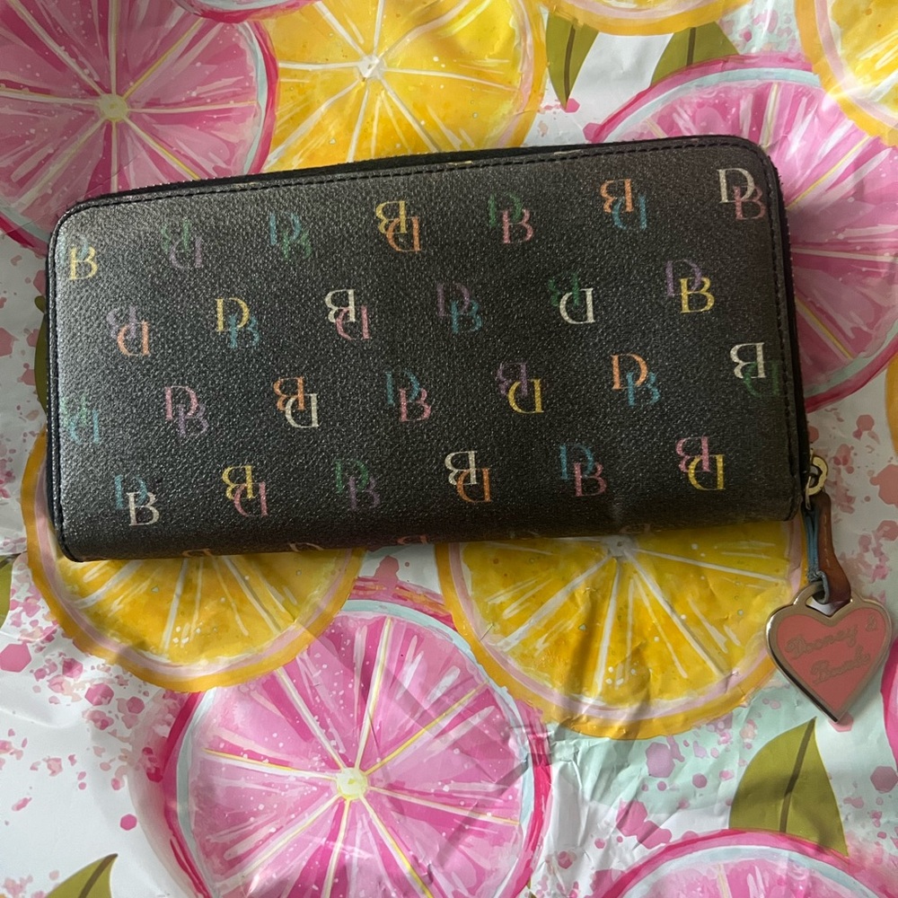 Dooney & Bourke Vintage Black Wallet with Multicolor Zipper Detail